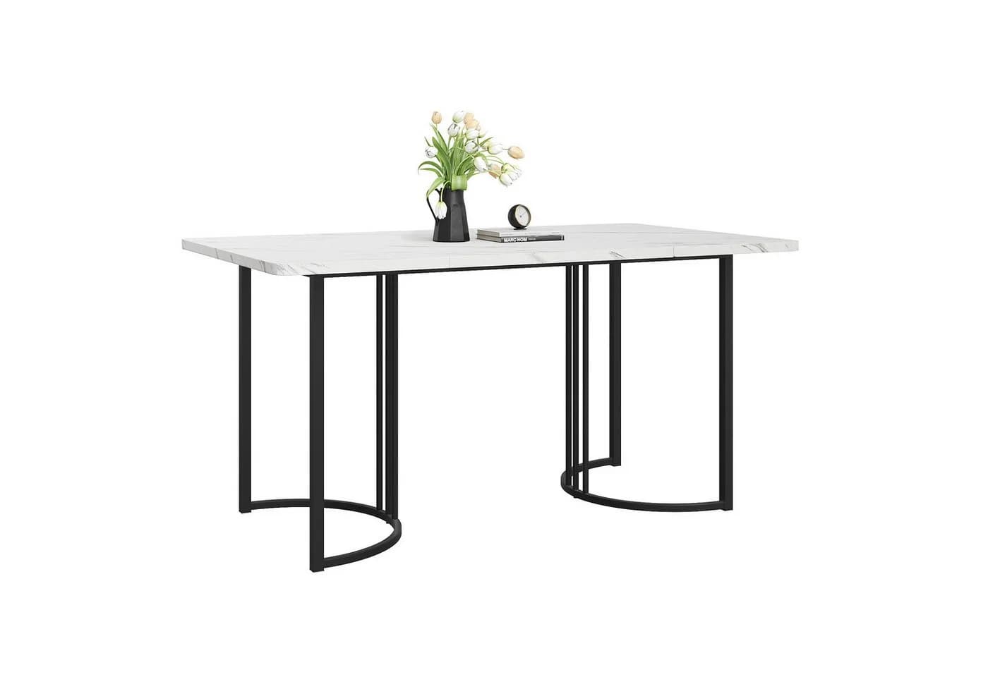 Flieks Esstisch Rechteckig Marmoroptik Metallbeine Schwarz - Bild 2