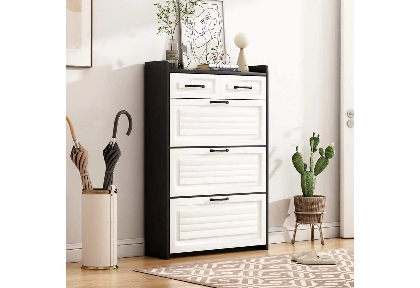 Flieks Schuhschrank Schwarz/Weiß 3 Klappen 2 Schubladen - Bild 3