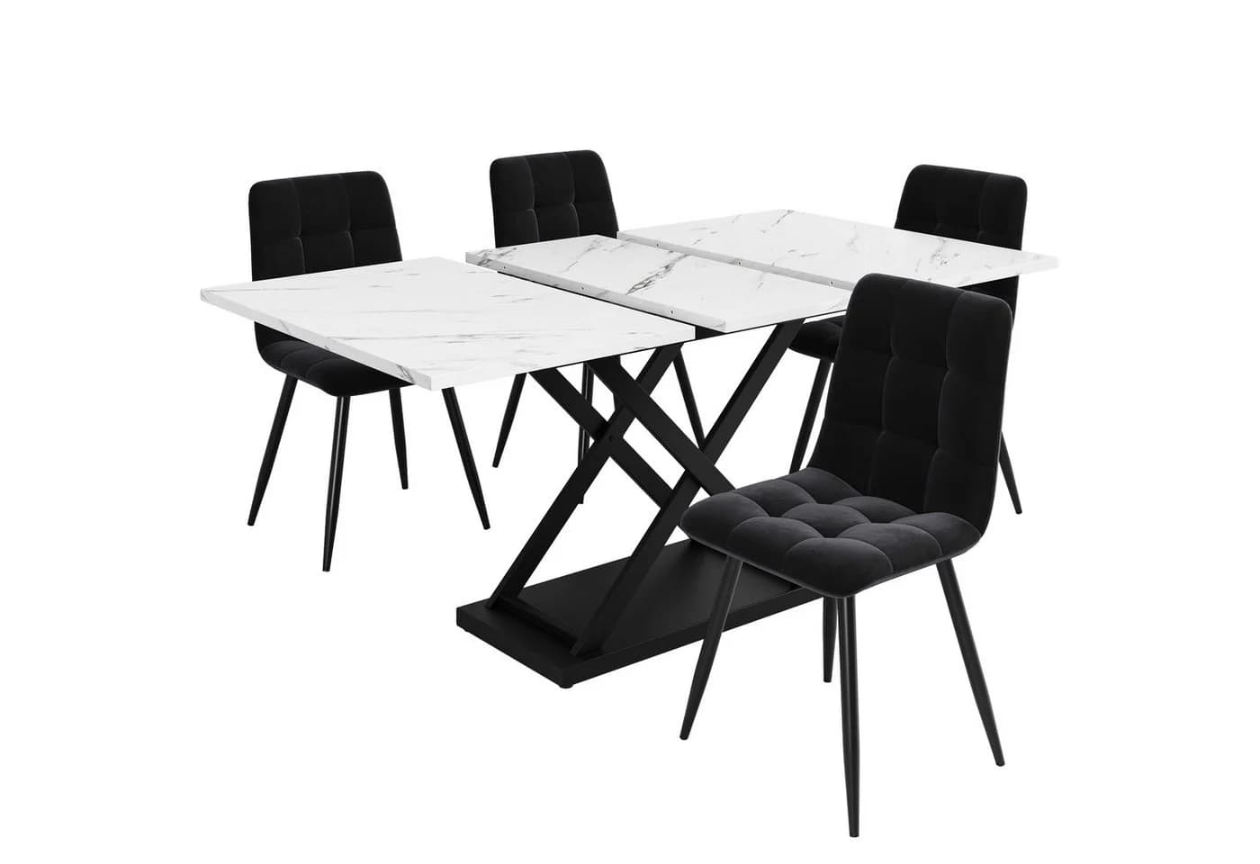 Flieks Essgruppe 5-tlg. Weiß Ausziehbar Samt - Bild 3