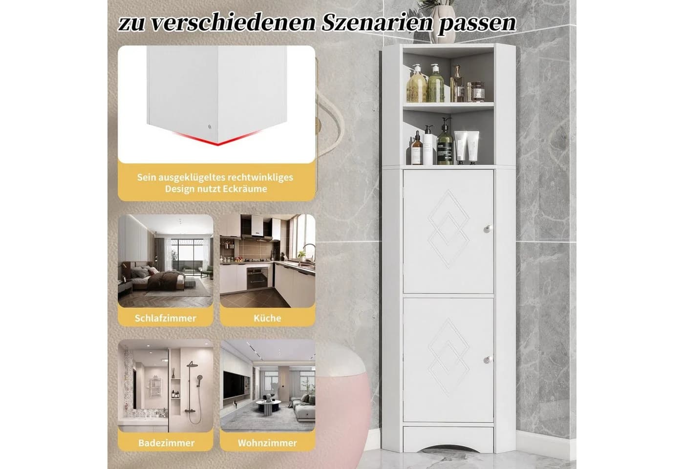 Merax Eckschrank Bad Weiß 155cm - Bild 3