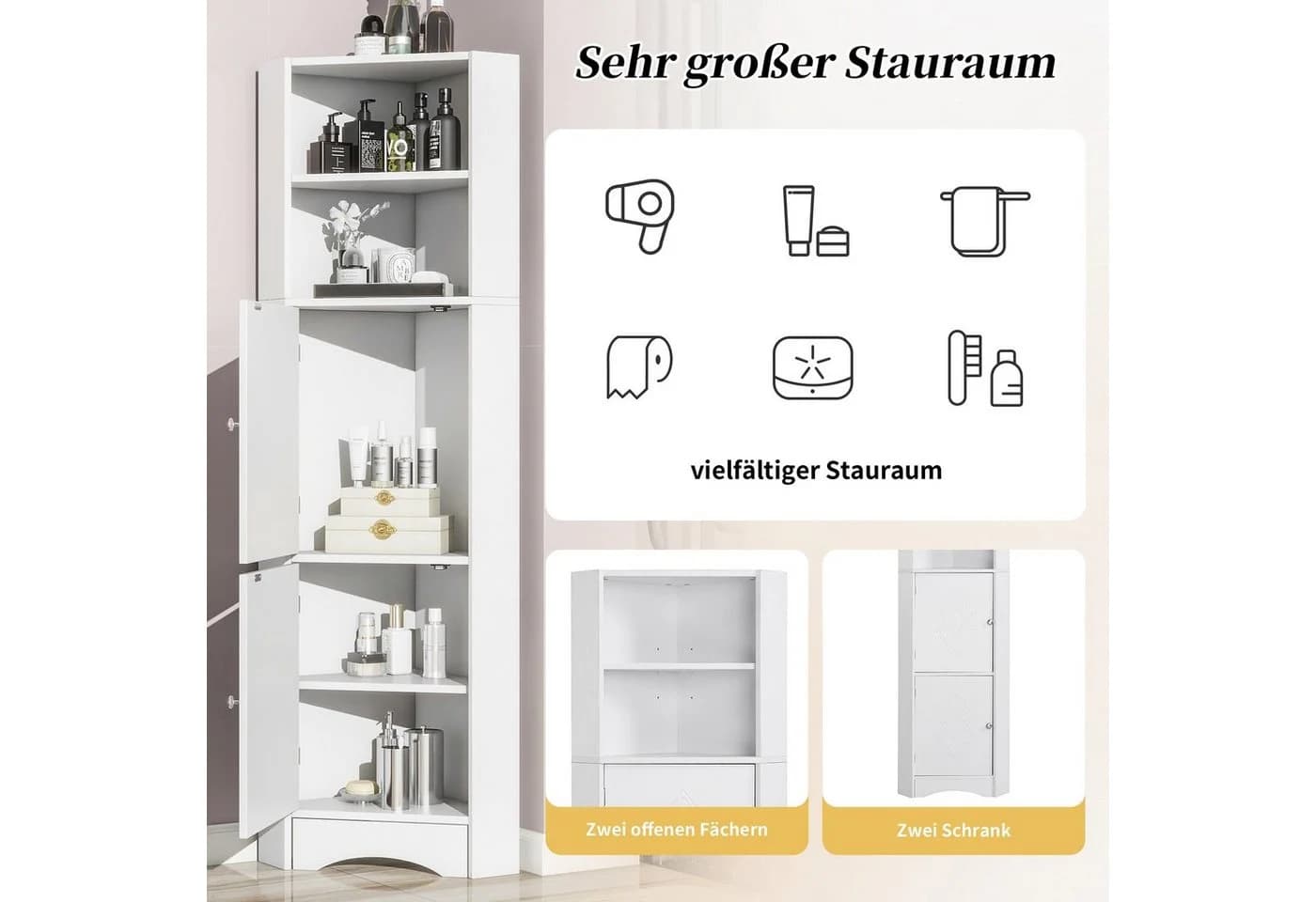 Merax Eckschrank Bad Weiß 155cm - Bild 5