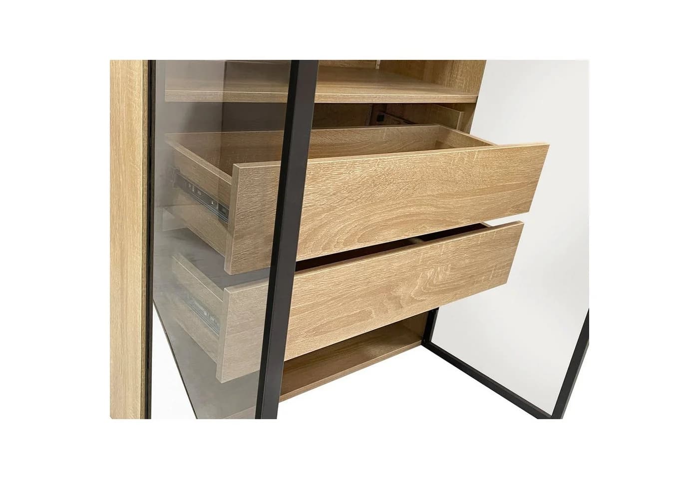 Merax Vitrine mit Glastüren und LED - MDF Eichenfurnier Schwarz - Bild 5