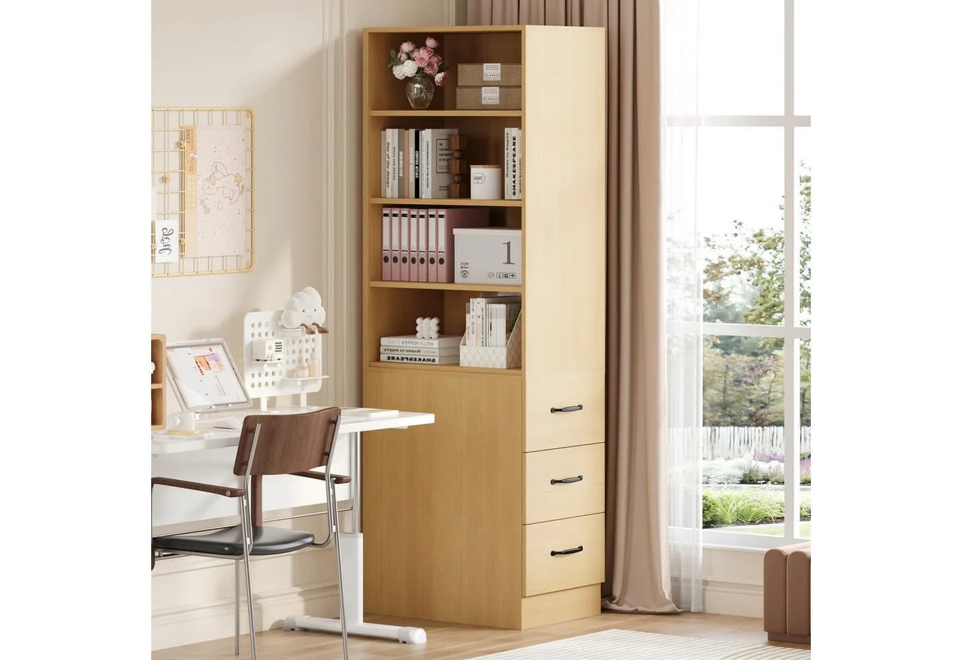 Flieks Bücherregal mit Schubladen Natur Hochschrank