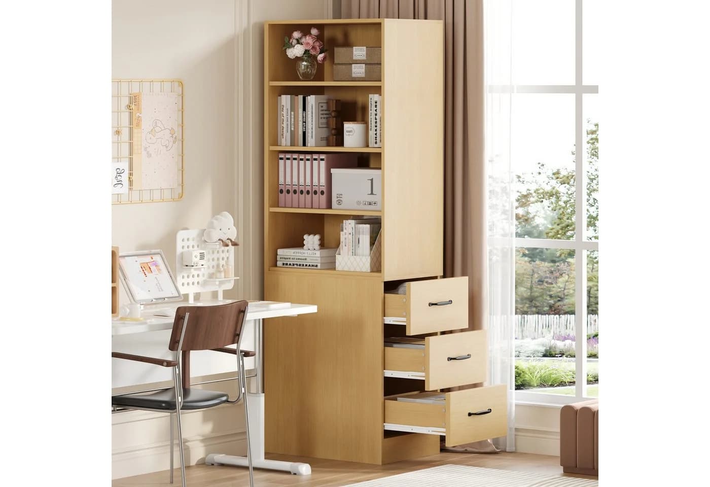 Flieks Bücherregal mit Schubladen Natur Hochschrank - Bild 2