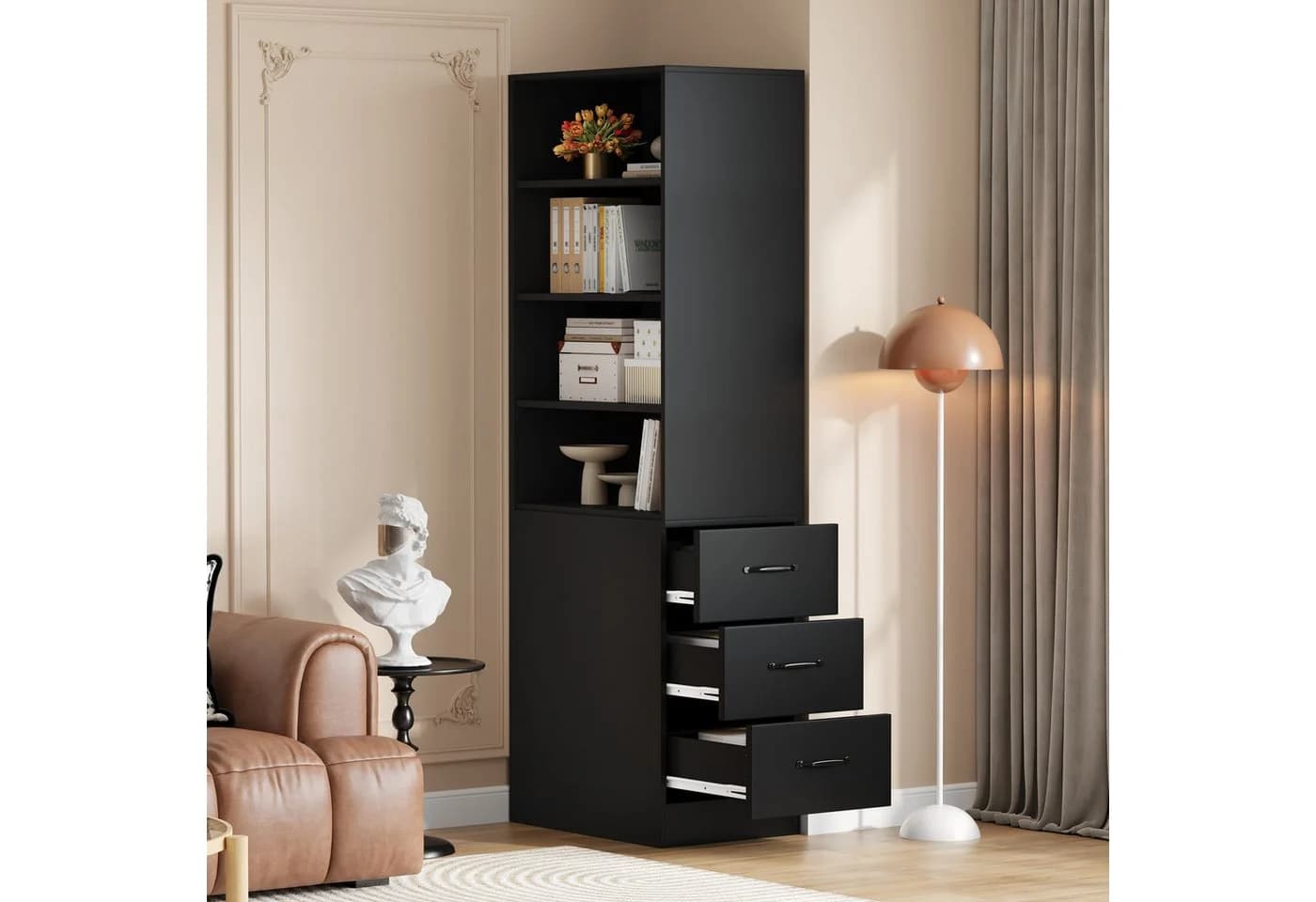 Flieks Bücherregal Schwarz mit seitlichen Schubladen - Bild 2