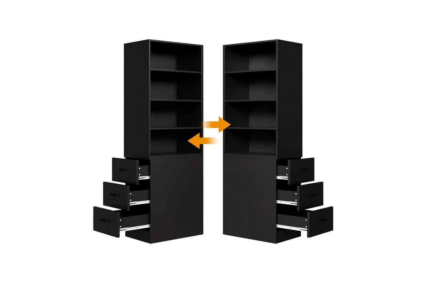 Flieks Bücherregal Schwarz mit seitlichen Schubladen - Bild 3