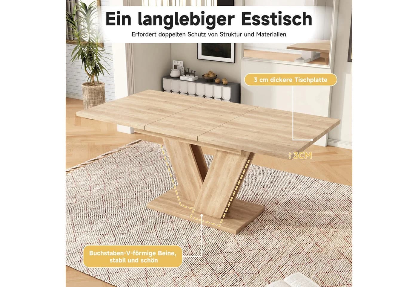 Flieks Ausziehbarer Esstisch Holzoptik Beige - Bild 3