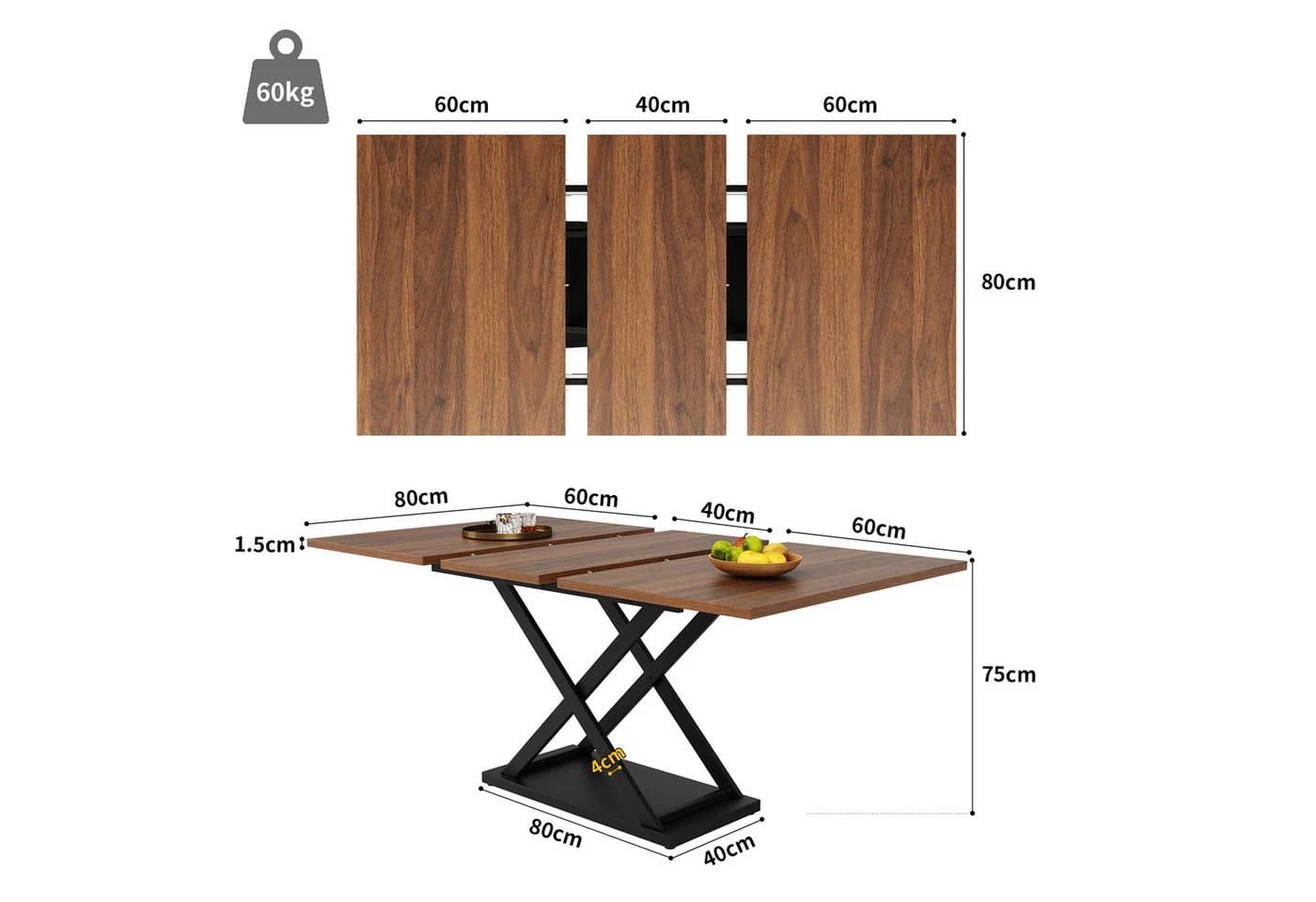 Flieks Esstisch Erweiterbar 120-160cm Braun Holzwerkstoff Eisenbeine - Bild 4