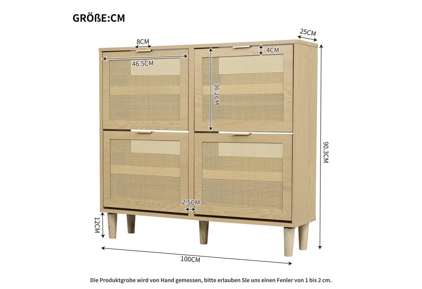 Flieks Schuhschrank mit 4 Rattan-Klappen und Metallgriffen - Bild 5