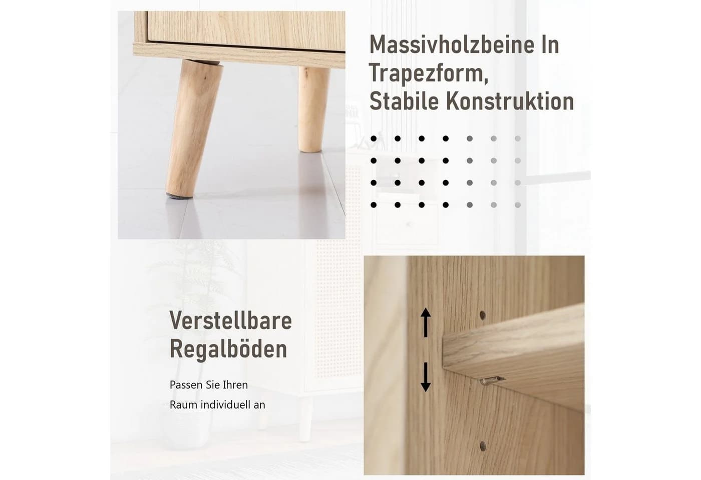 Merax Sideboard mit Rattantüren und Schublade, Highboard, Kommode, Anrichte - Bild 4
