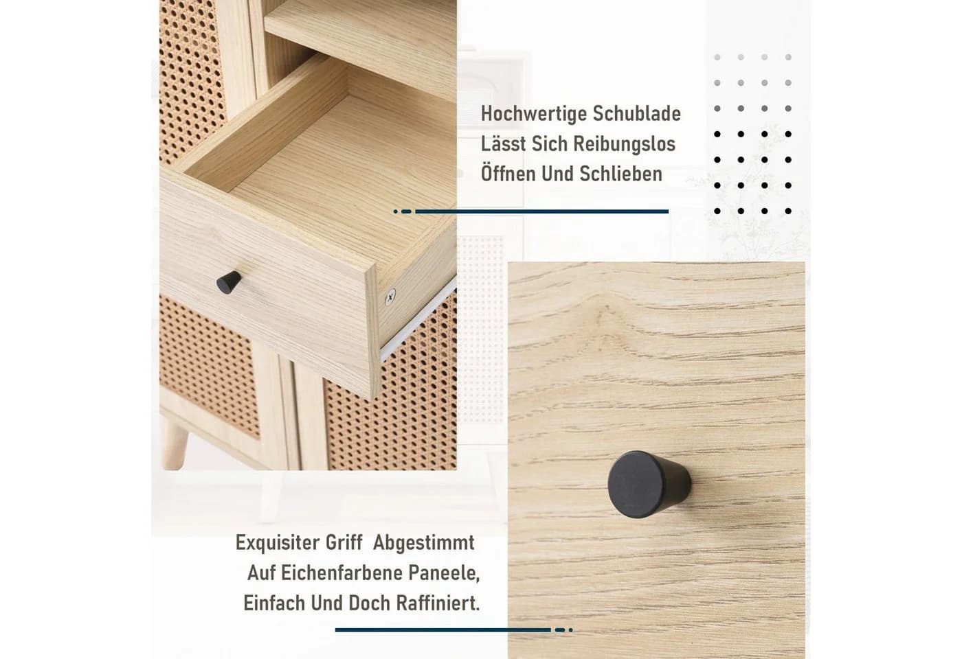 Merax Sideboard mit Rattantüren und Schublade, Highboard, Kommode, Anrichte - Bild 5