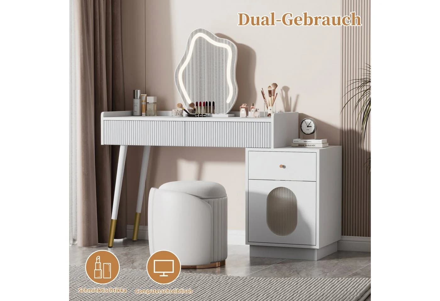 Merax Schminktisch mit LED-Spiegel Wolkenform Weiß Gold - Bild 4
