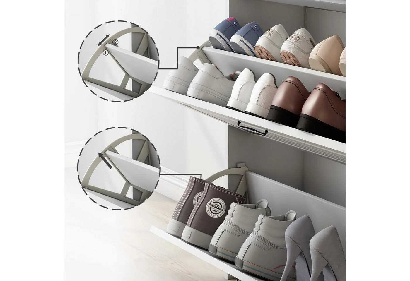 Merax Schuhschrank mit 6 Fächern und 2 Schubladen Weiß - Bild 5