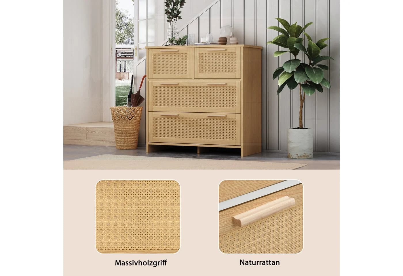 Flieks Sideboard 4 Schubladen Rattan Holzoptik - Bild 4