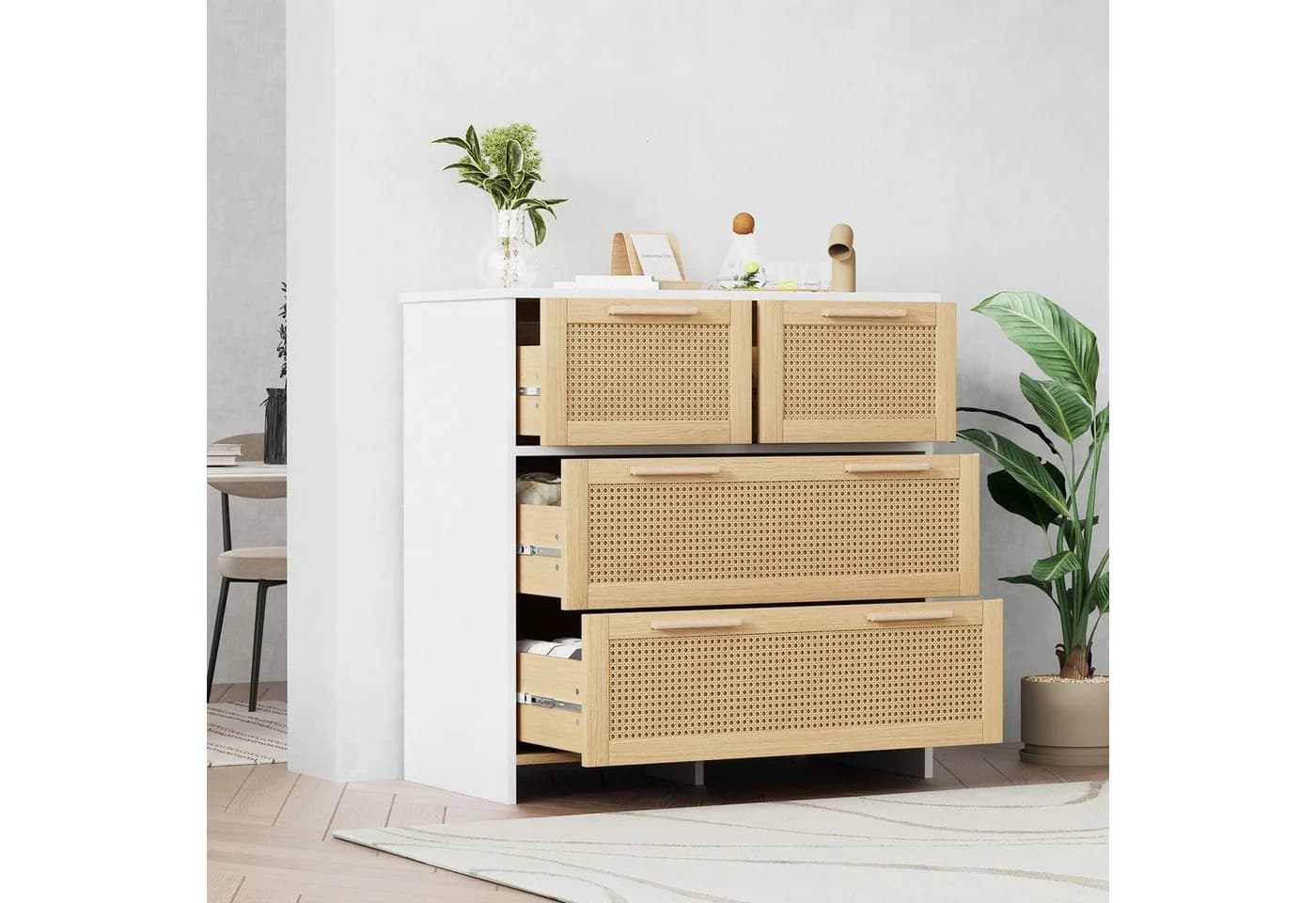 Flieks Sideboard Weiß 4 Schubladen Rattandesign