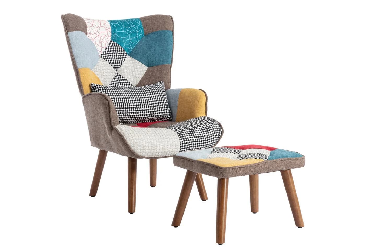 Merax Ohrensessel Patchwork mit Hocker - Bild 2