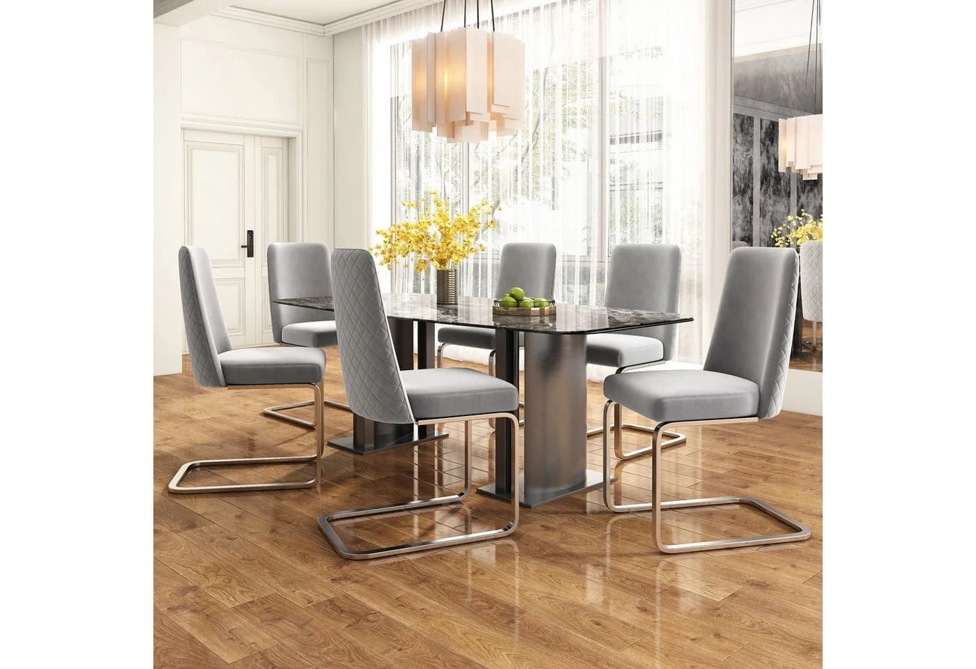 Flieks Freischwinger 6er Set Grau Samt Metallbeine - Bild 2