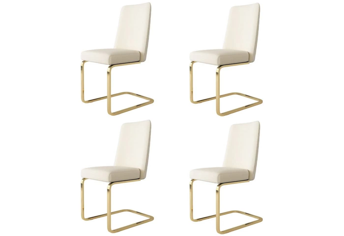 Flieks Freischwinger 4er Set Beige Samt Gold Metallbeine