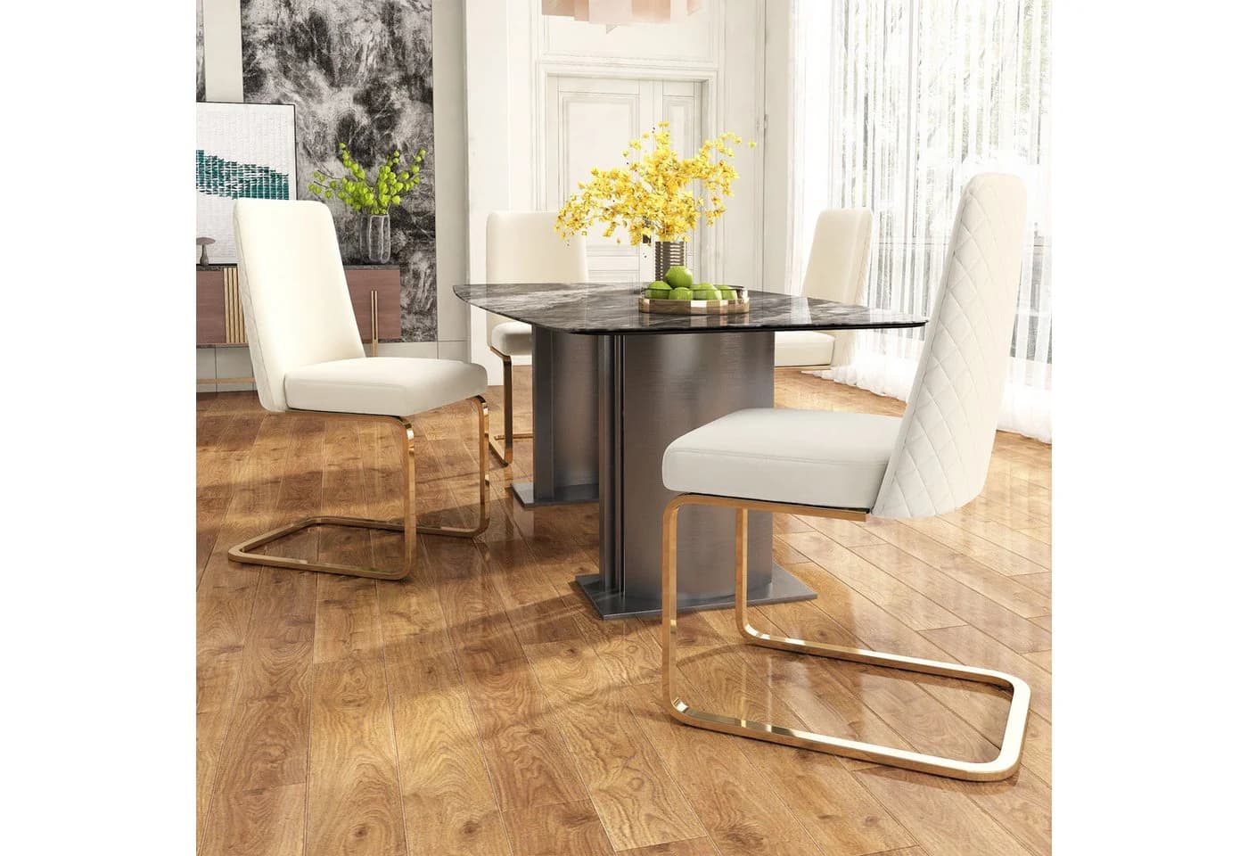 Flieks Freischwinger 4er Set Beige Samt Gold Metallbeine - Bild 2