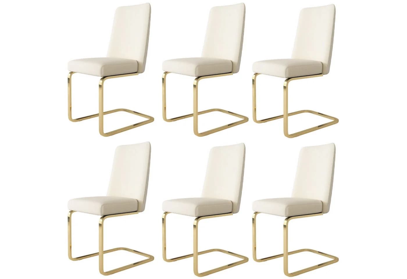 Flieks Freischwinger 6er Set Esszimmerstühle Samt Beige Gold Metallbeine