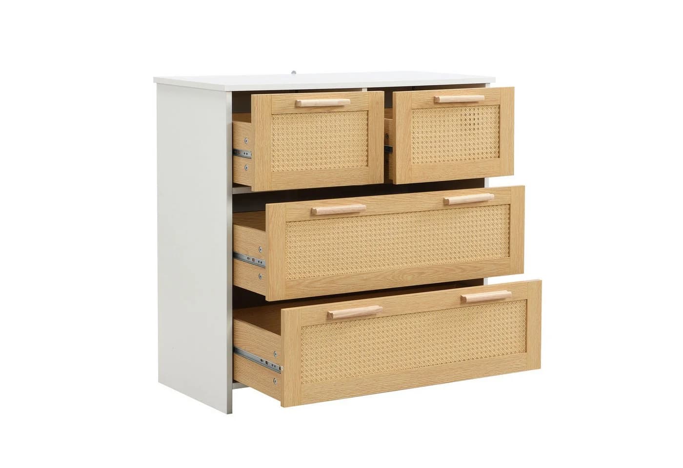 Merax Schubkastenkommode mit Rattangeflecht, Kommode mit 4 Schubladen, Sideboard, Landhaus, 80 cm - Bild 5