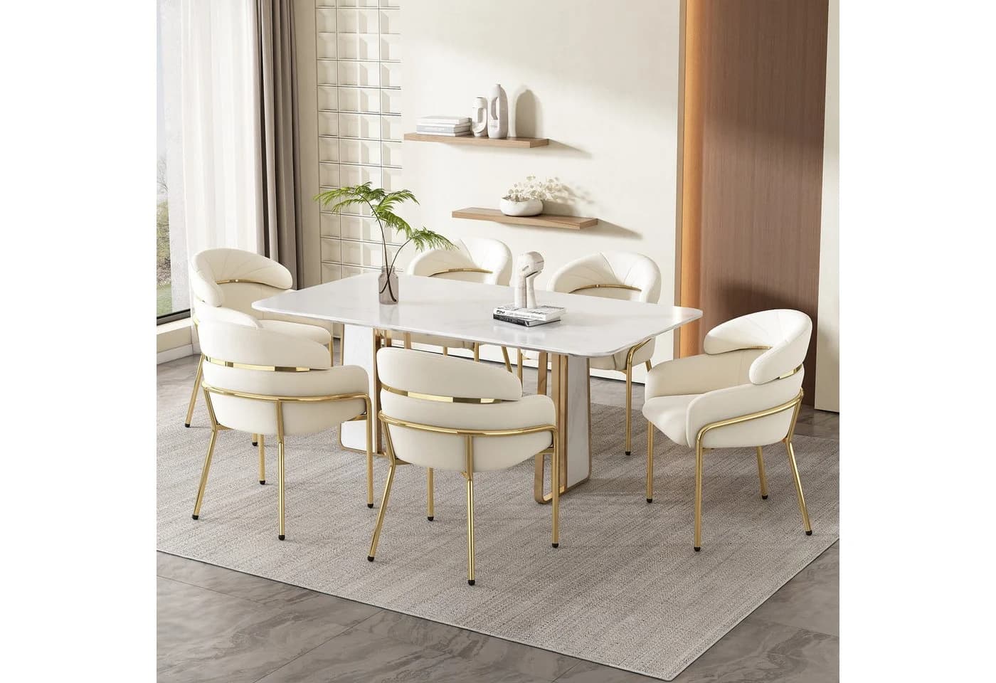 Flieks Polsterstuhl 6er Set Beige Samt Armlehnstühle - Bild 2