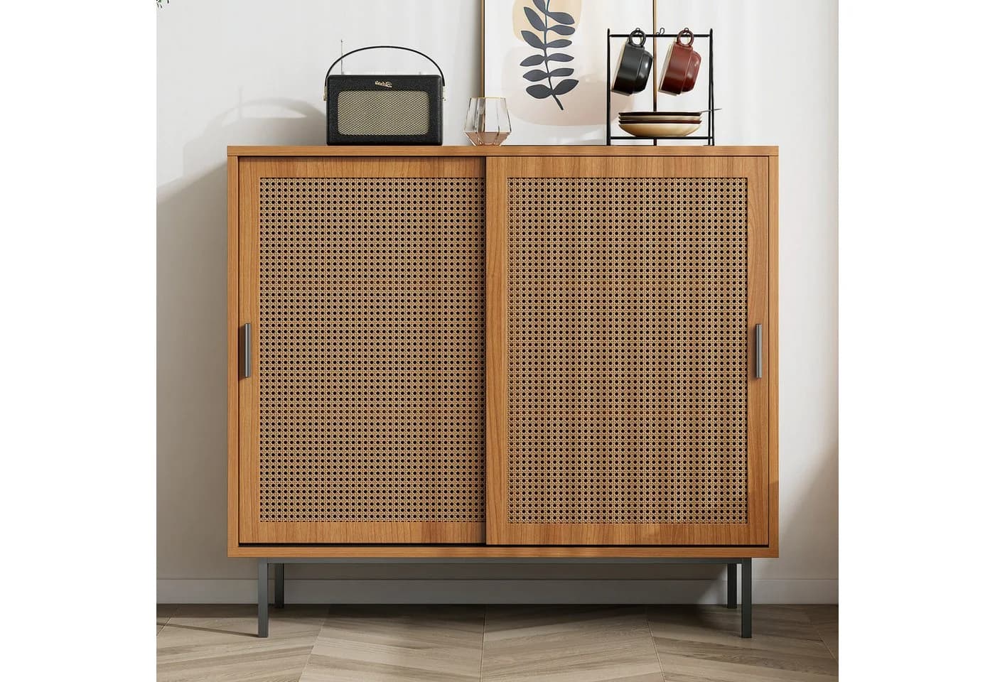 Flieks Sideboard mit Rattan-Schiebetüren Landhaus Holzfarbe