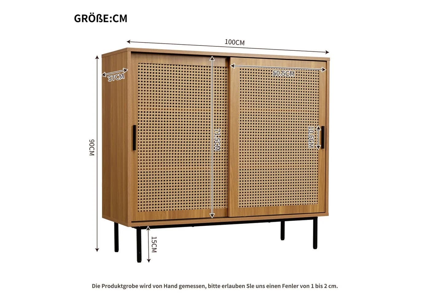 Flieks Sideboard mit Rattan-Schiebetüren Landhaus Holzfarbe - Bild 3