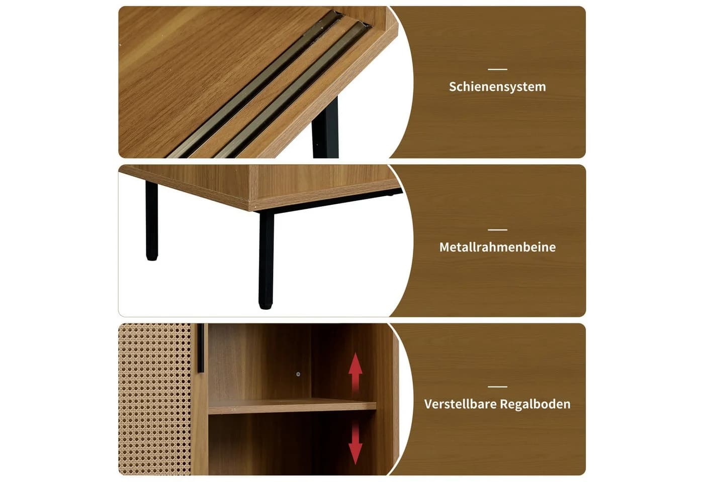 Flieks Sideboard mit Rattan-Schiebetüren Landhaus Holzfarbe - Bild 4