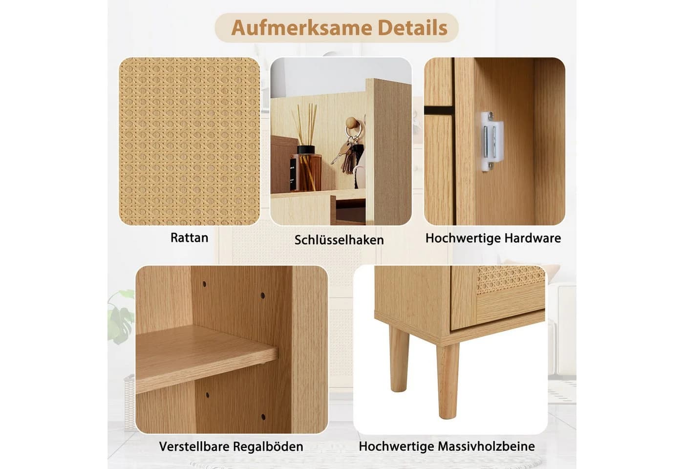 Flieks Schuhschrank 90cm mit 3 Klappen und Rattan - Bild 5
