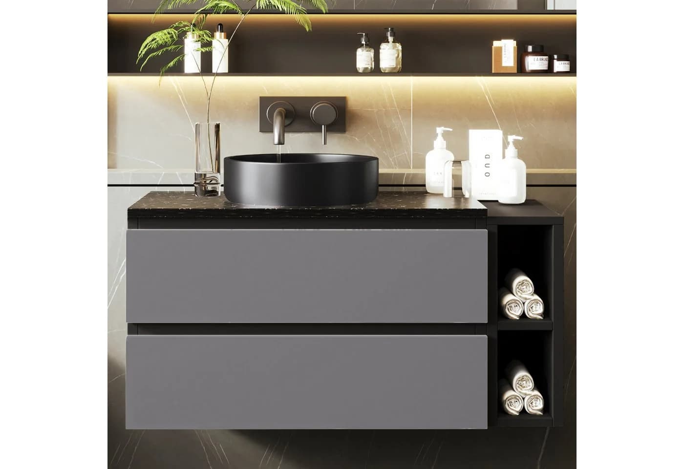 Flieks Waschtisch 80 cm Badschrank mit 2 Schubladen - Bild 2