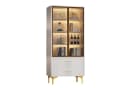 Merax Glasvitrine mit Glastüren und LED Weiß/Braun/Gold Hochschrank Bild 2