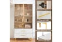 Merax Glasvitrine mit Glastüren und LED Weiß/Braun/Gold Hochschrank Bild 3