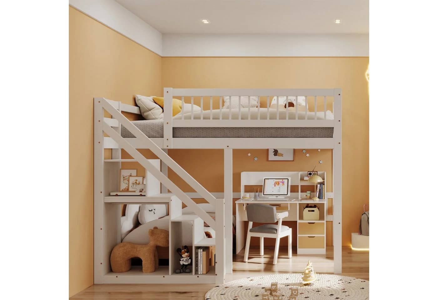 Merax Hochbett 140x200cm mit Treppe und Stauraum