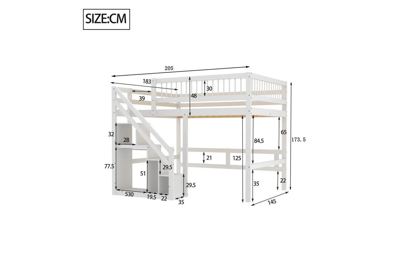 Merax Hochbett 140x200cm mit Treppe und Stauraum - Bild 4