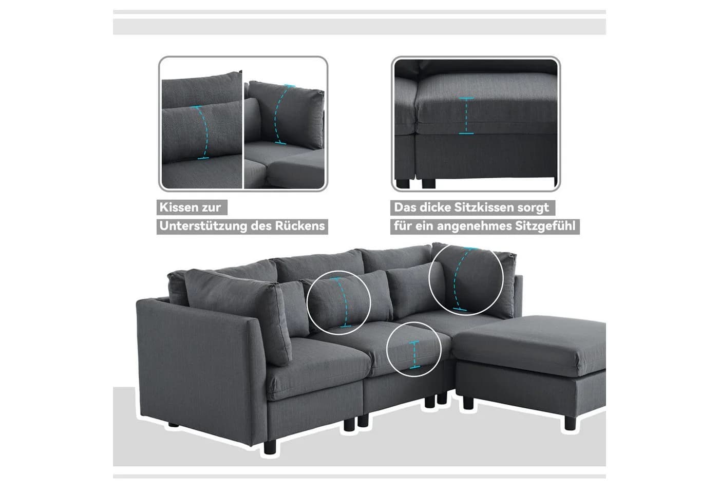 Merax 3-Sitzer Sofa mit Hocker XXL Leinen