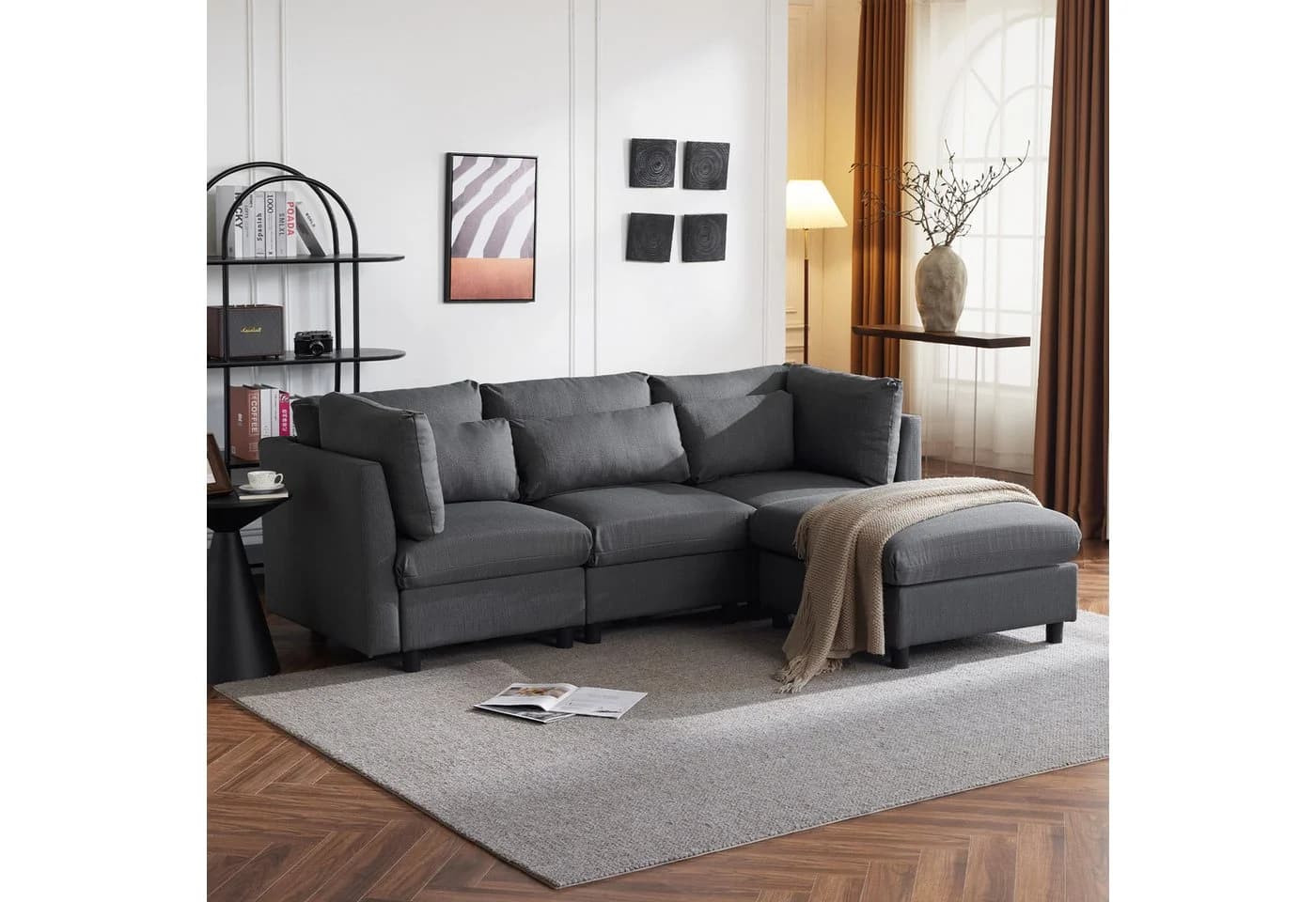 Merax 3-Sitzer Sofa mit Hocker XXL Leinen - Bild 2