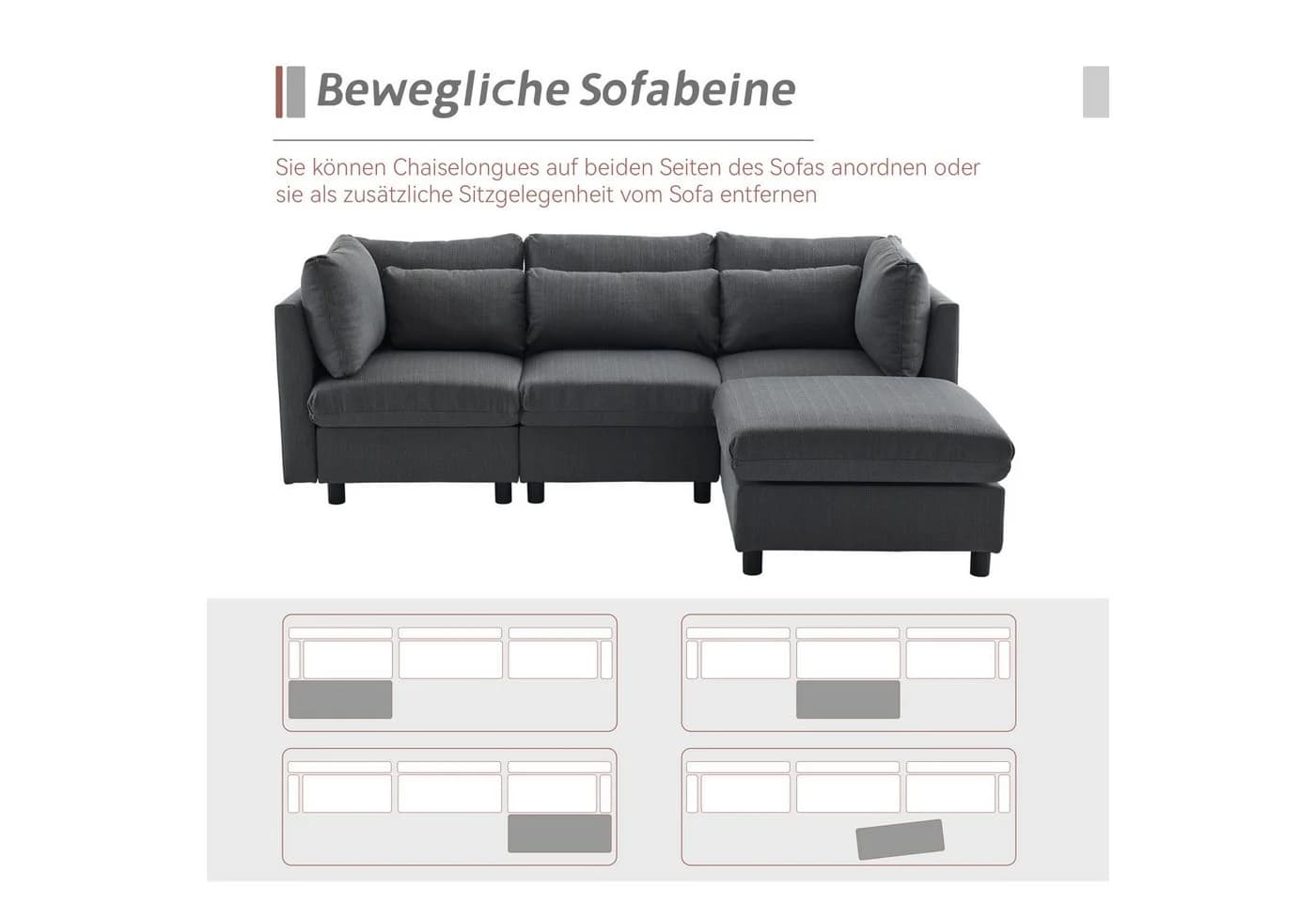 Merax 3-Sitzer Sofa mit Hocker XXL Leinen - Bild 3