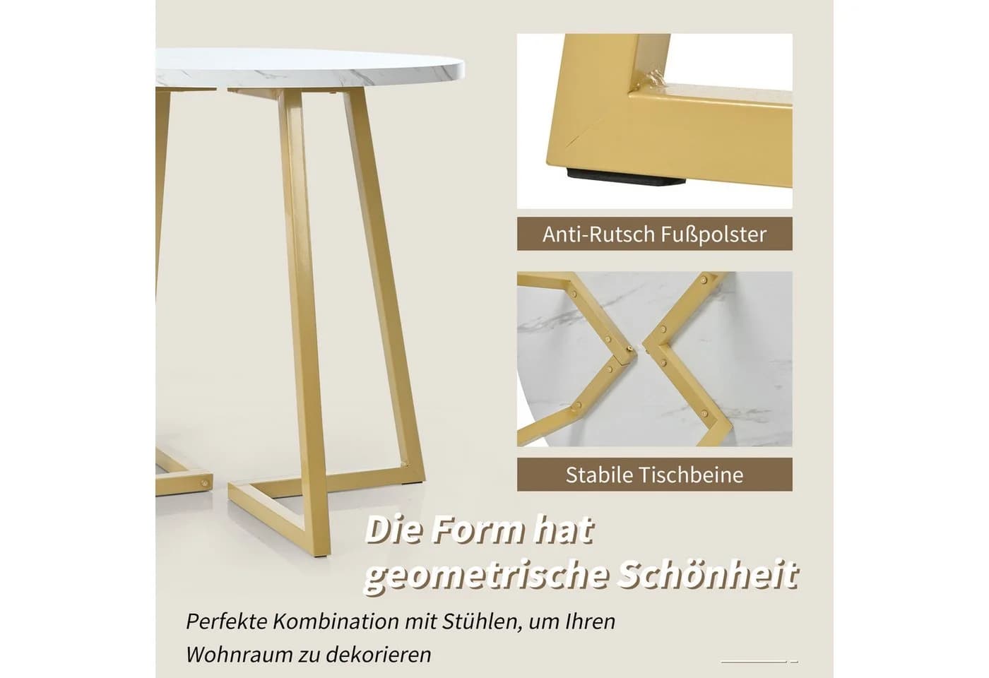 Flieks Essgruppe 5-tlg. Runder Tisch mit 4 Stühlen Grau/Gold Metall - Bild 4