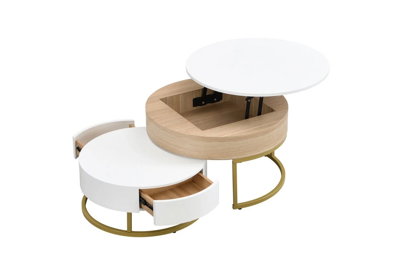 Merax Couchtisch Set mit Goldenen Metallrahmen und Schubladen - Bild 2