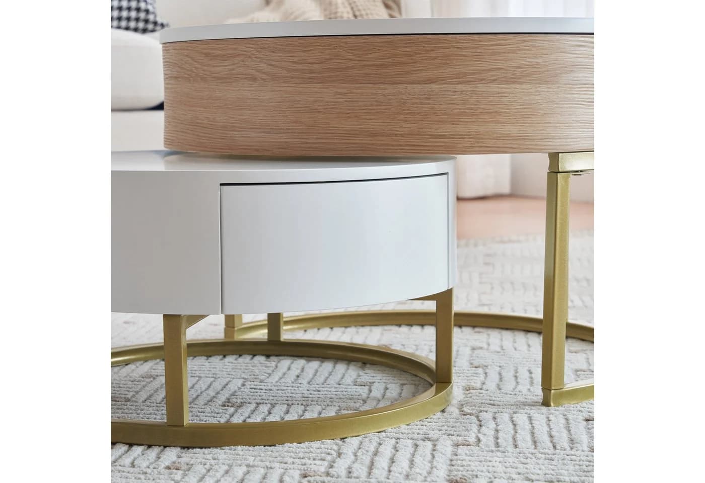 Merax Couchtisch Set mit Goldenen Metallrahmen und Schubladen - Bild 4