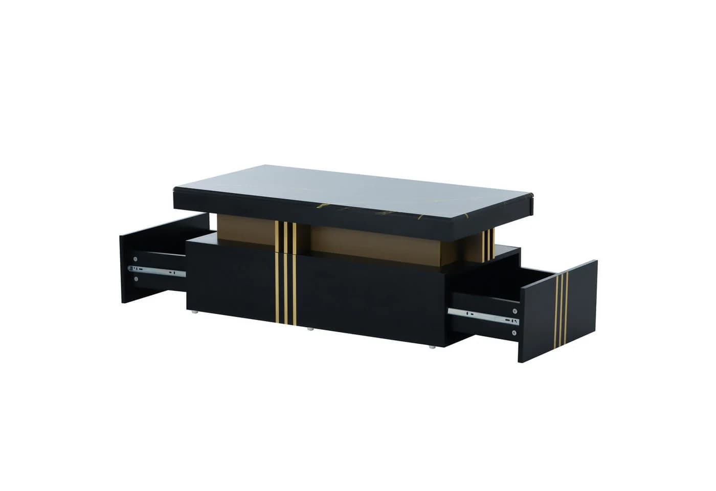Merax Couchtisch Industrial Marmoroptik Schwarz Gold 2 Schubladen