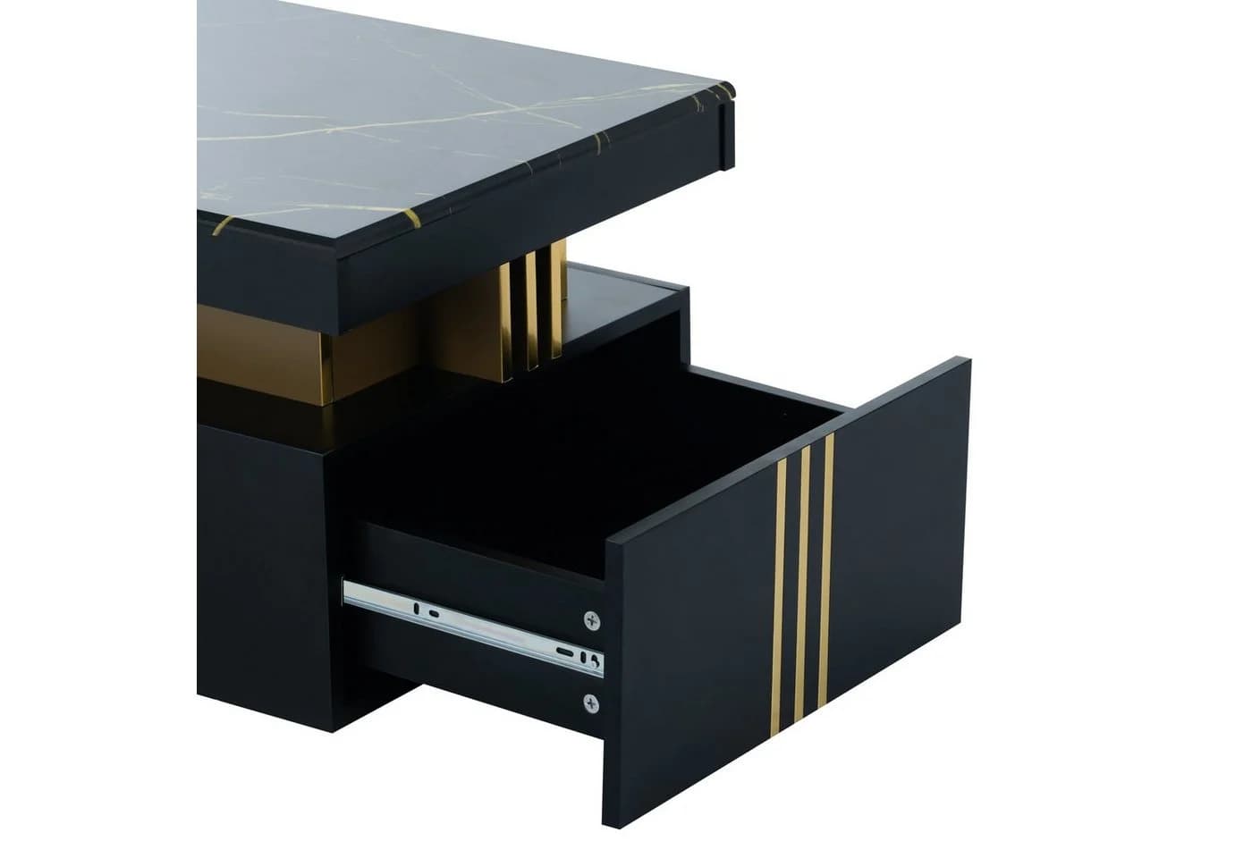 Merax Couchtisch Industrial Marmoroptik Schwarz Gold 2 Schubladen - Bild 3