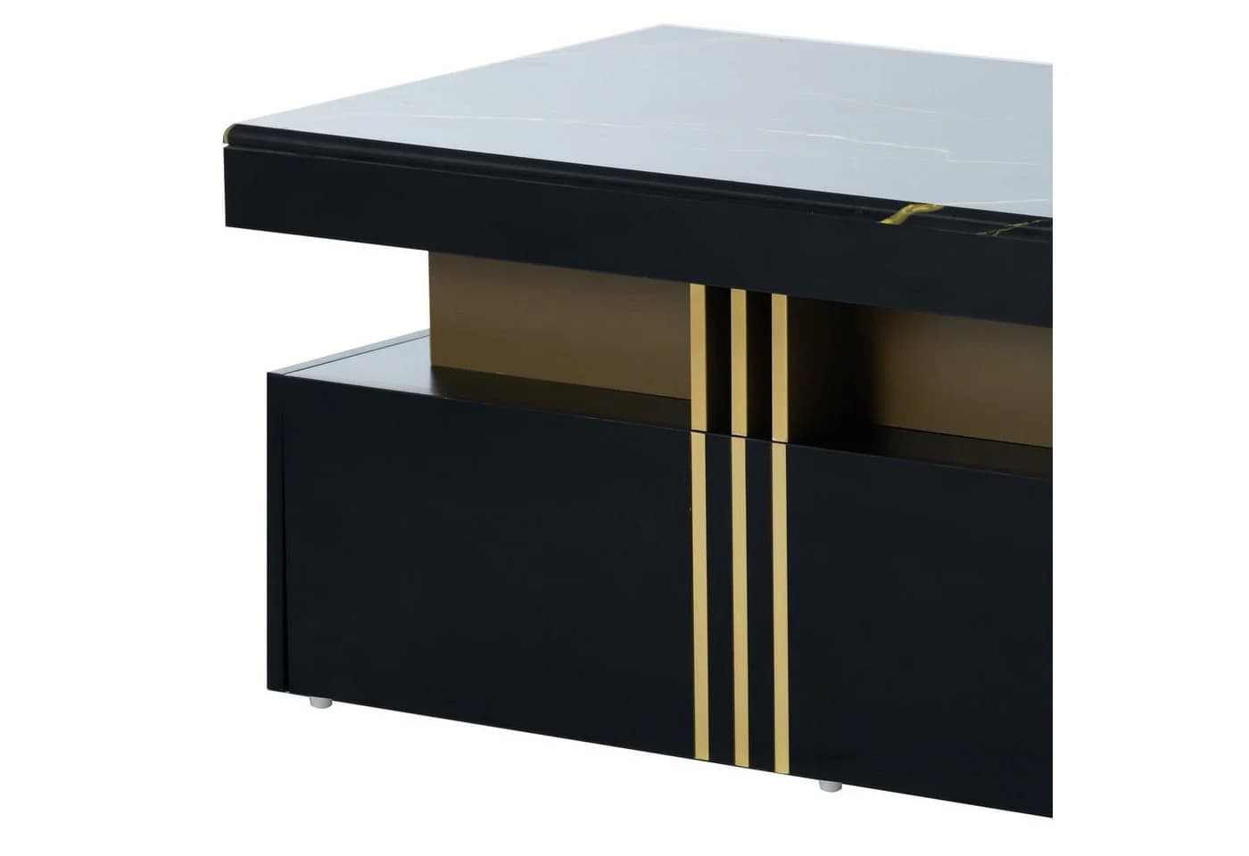 Merax Couchtisch Industrial Marmoroptik Schwarz Gold 2 Schubladen - Bild 5