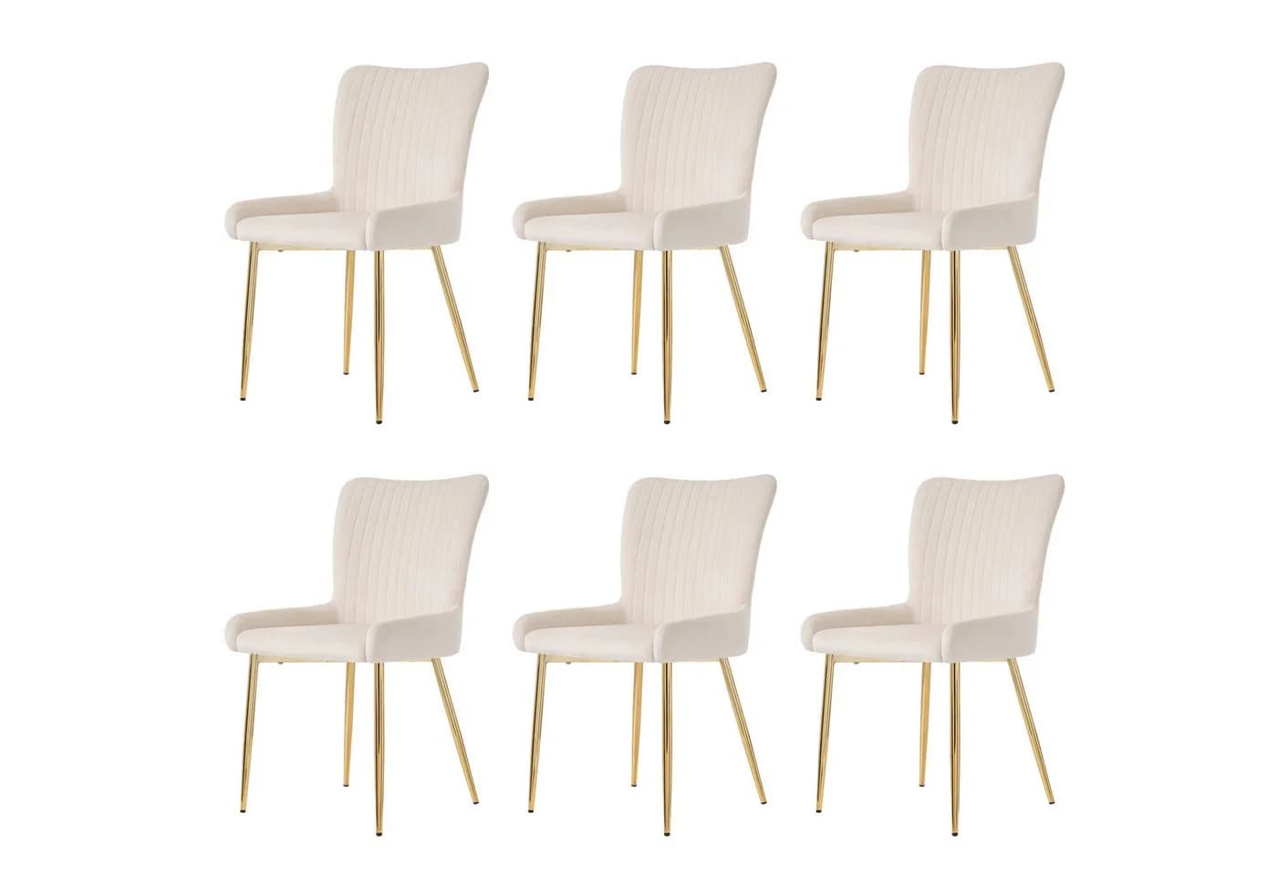 Flieks Esszimmerstuhl 6er Set Beige Gold Samt Metallbeine - Bild 2
