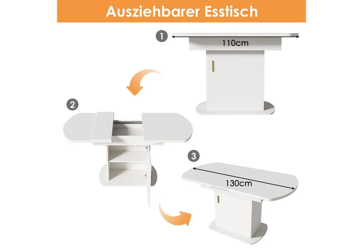 Flieks Esstisch Klappbar Weiß Oval Mit Stauraum - Bild 4