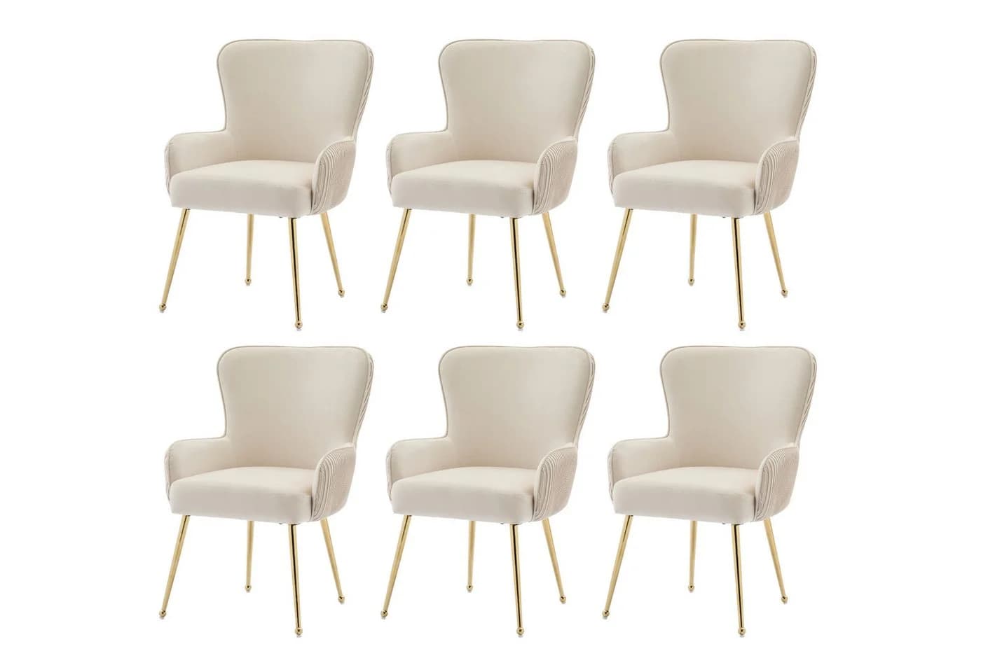Flieks Esszimmerstuhl 6er Set Samt Metallbeine Beige/Gold - Bild 2