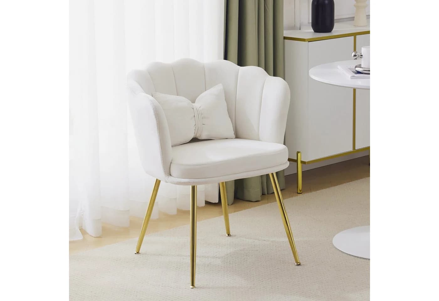 Flieks Polsterstuhl mit Lendenkissen Samt Beige/Weiß