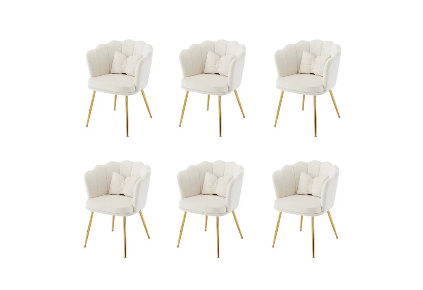Flieks Polsterstuhl 6er Set Beige Samt Blütenblattstuhl mit Kissen - Bild 2