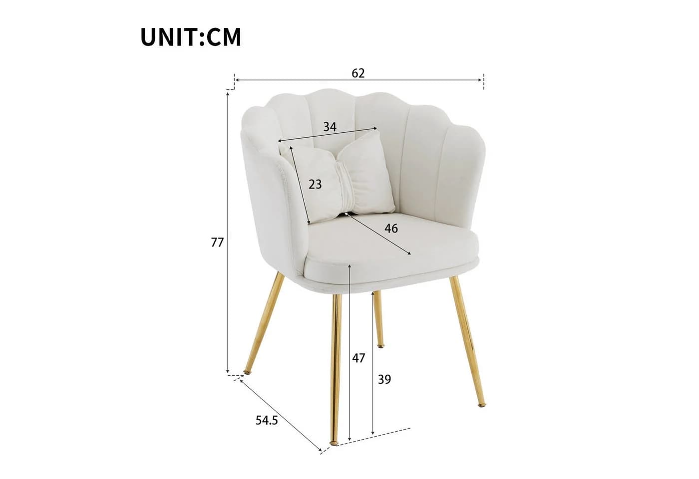 Flieks Polsterstuhl 6er Set Beige Samt Blütenblattstuhl mit Kissen - Bild 3